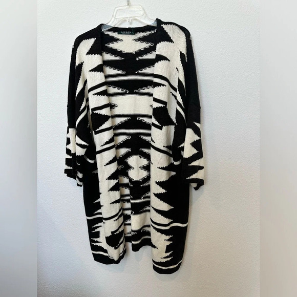 Lauren Ralph Lauren Geo Aztec Print Kimono Cardigan Black and White XL - Picture 4 of 10